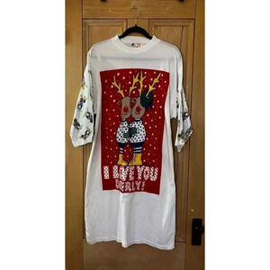 Jennifer Dale Womens Vintage 1992 Reindeer Christmas Pajama Medium White XM EXC